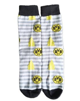 Borussia Dortmund BVB Weihnachtssocken Grau-Weiß geringelt Gr. 39–44